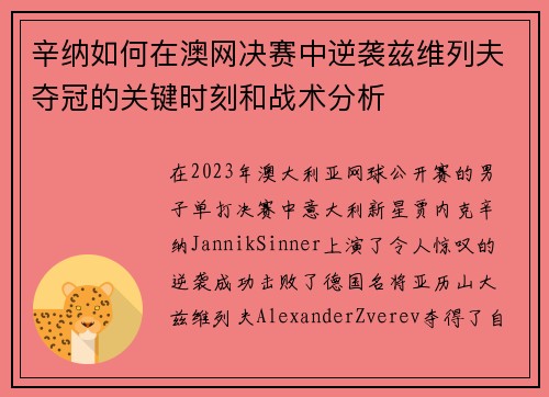 辛纳如何在澳网决赛中逆袭兹维列夫夺冠的关键时刻和战术分析
